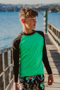 Boys Swim Snapper Rock Green Black Rash Top