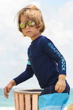 Boys Swim Snapper Rock Navy Long-Sleeve Boys Rash Guard (Size 2 Left)