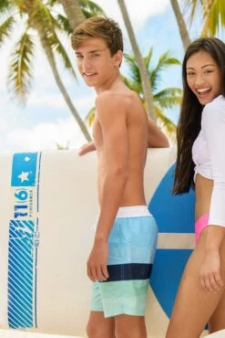 Boys Swim Snapper Rock Blue Mint Stripe Board Shorts -Little Boys Clothes Sales blue mint stripe boys swim board shorts 2 blue mint