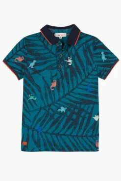 Catimini Dinosaur Boys Polo Shirt -Little Boys Clothes Sales dinosaur polo 1 teal